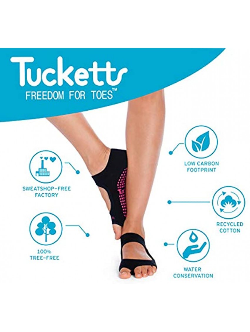 Tucketts Allegro Toeless Non-slip Grip Socks Cotton Socks for Yoga Barre Pilates Dance Ballet Black Gray Size 5 9