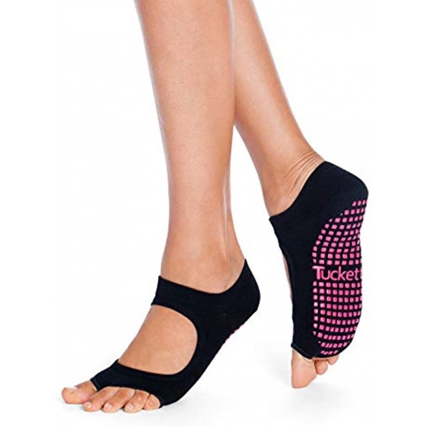 Tucketts Allegro Toeless Non-slip Grip Socks Cotton Socks for Yoga Barre Pilates Dance Ballet Black Size 5 9