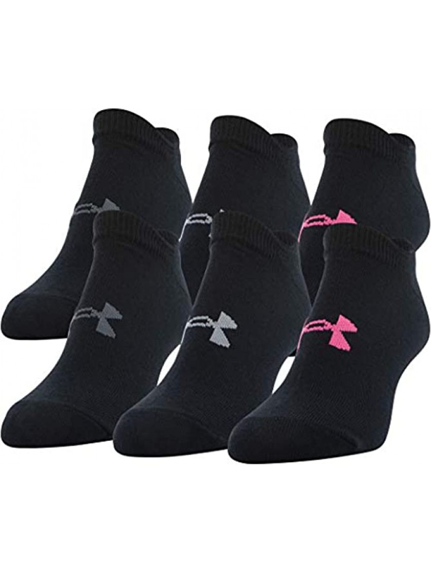 Under Armour Women's Essential 2.0 Lightweight No Show Socks 6-Pairs  Black Cerise Assorted  Medium