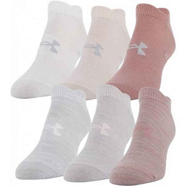 Under Armour Women's Essential 2.0 Lightweight No Show Socks 6-Pairs  Pink Clay Assorted  Medium