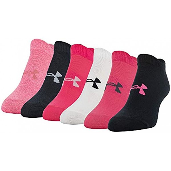 Under Armour Women's Essential 2.0 No Show Socks 6-Pairs Black White Cerise Medium