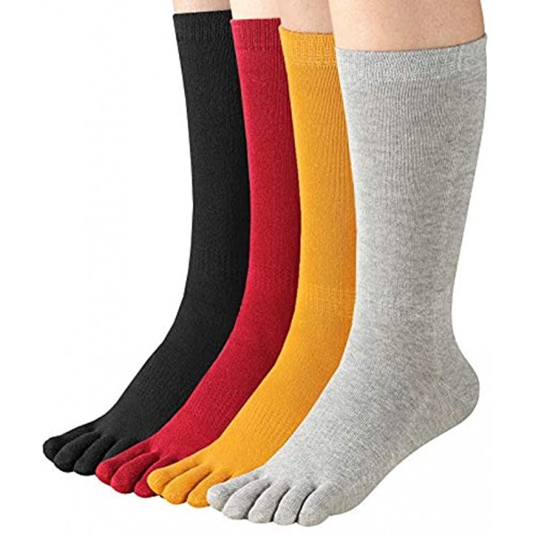 Women's Toe Socks Cotton Crew Athletic Running Five Finger Socks 4 Pack