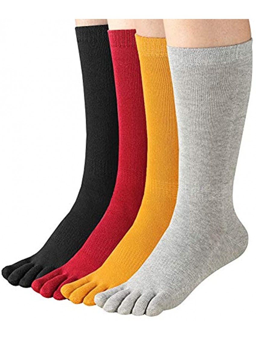 Women's Toe Socks Cotton Crew Athletic Running Five Finger Socks 4 Pack