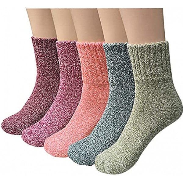 Womens Wool Socks 5 Pairs Vintage Thick Knit Winter Warm Socks for Women Men Gifts