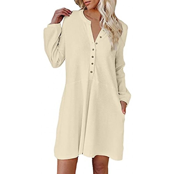 Button Down Dress for Women Women Winter Sweater Knit V-Neck Warm Pocket Mini Dress Long Sleeve Solid Dresses