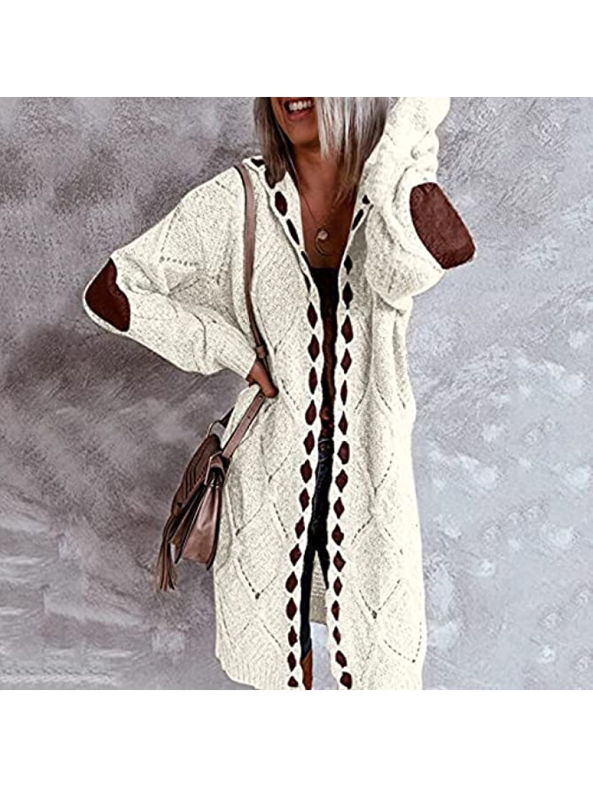 Cardigan Sweater for Womens Plus Size Long Coats Open Front Knit Outerwear with Hooded Vintage Fall Winter Jacket