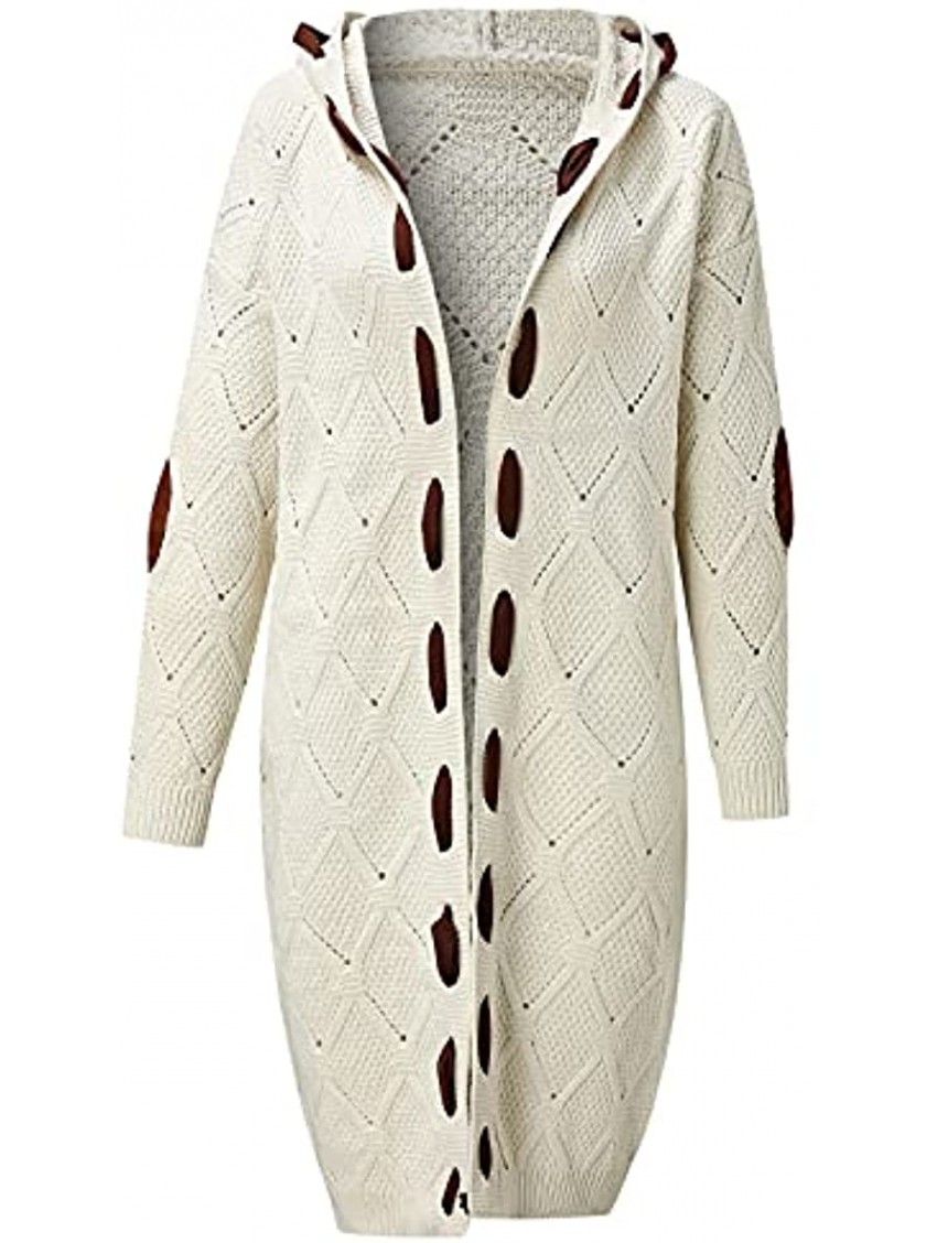 Cardigan Sweater for Womens Plus Size Long Coats Open Front Knit Outerwear with Hooded Vintage Fall Winter Jacket