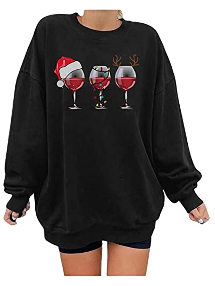 Christmas Sweatshirts for Women Oversized Crewneck Long Sleeve Shirts Cute Funny Graphic Pullover Tops