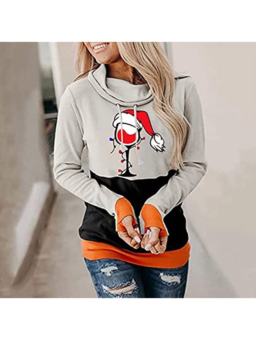 Color Block Hoodies For Women Christmas Long Sleeve Shirts Fashion Casual Graphics Print Going Out Pullover Sweatshirt