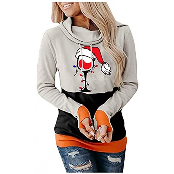 Color Block Hoodies For Women Christmas Long Sleeve Shirts Fashion Casual Graphics Print Going Out Pullover Sweatshirt