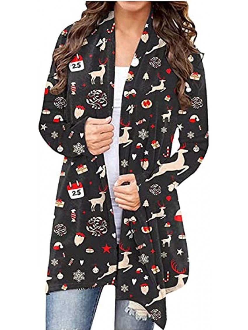 Fall Cardigans for Womens Christmas Fashion Snowman Print Coats Casual Long Sleeve Shirts Loose Fit Outwear