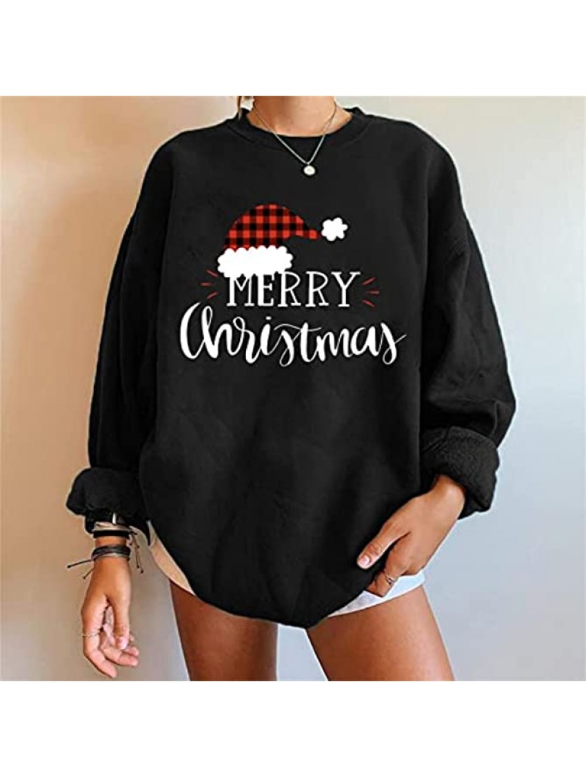 Merry Christmas Sweatshirt for Women Crewneck Long Sleeve Shirts Oversized Fashion Print Pullover Fall Winter Tops