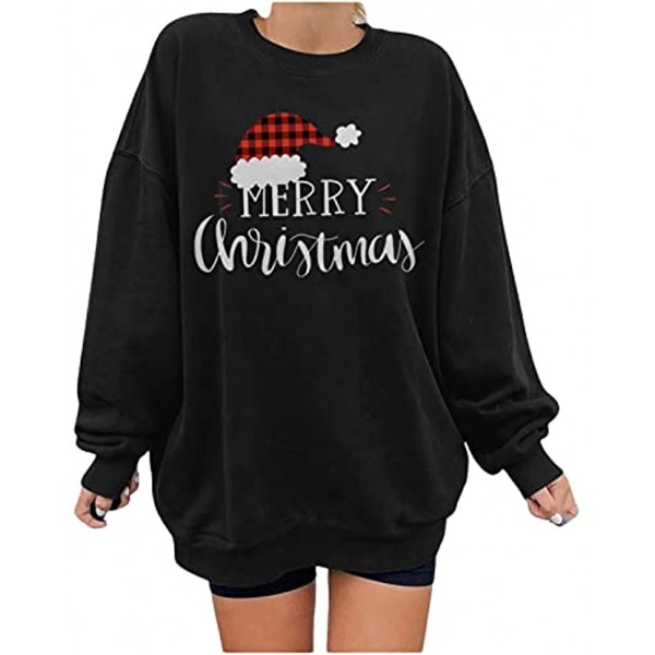Merry Christmas Sweatshirt for Women Crewneck Long Sleeve Shirts Oversized Fashion Print Pullover Fall Winter Tops