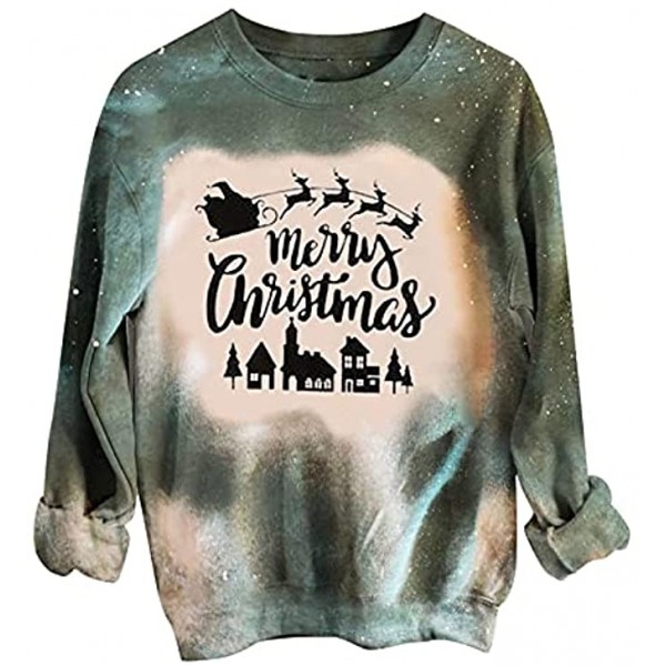Oversized Sweatshirt for Women Christmas Bear Graphic Tees Tie Dye Shirt Long Sleeve Blouses Fall Vintage Casual Tops