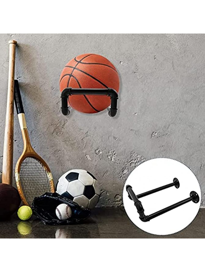 Wall Mount Ball Holder Metal Basketball Display Wall Storage Industrial Water Pipe Towel Hanging Racks for Football Soccer Ball Volleyball Rugby Black