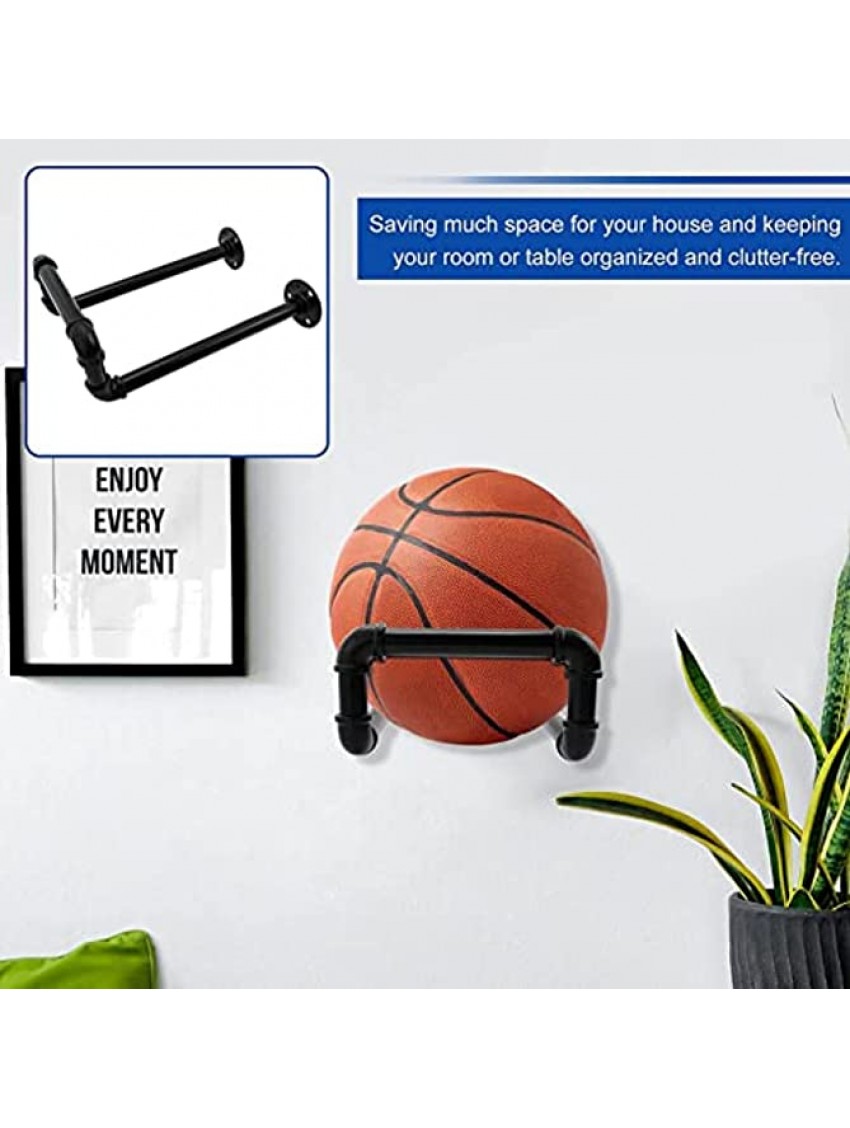 Wall Mount Ball Holder Metal Basketball Display Wall Storage Industrial Water Pipe Towel Hanging Racks for Football Soccer Ball Volleyball Rugby Black