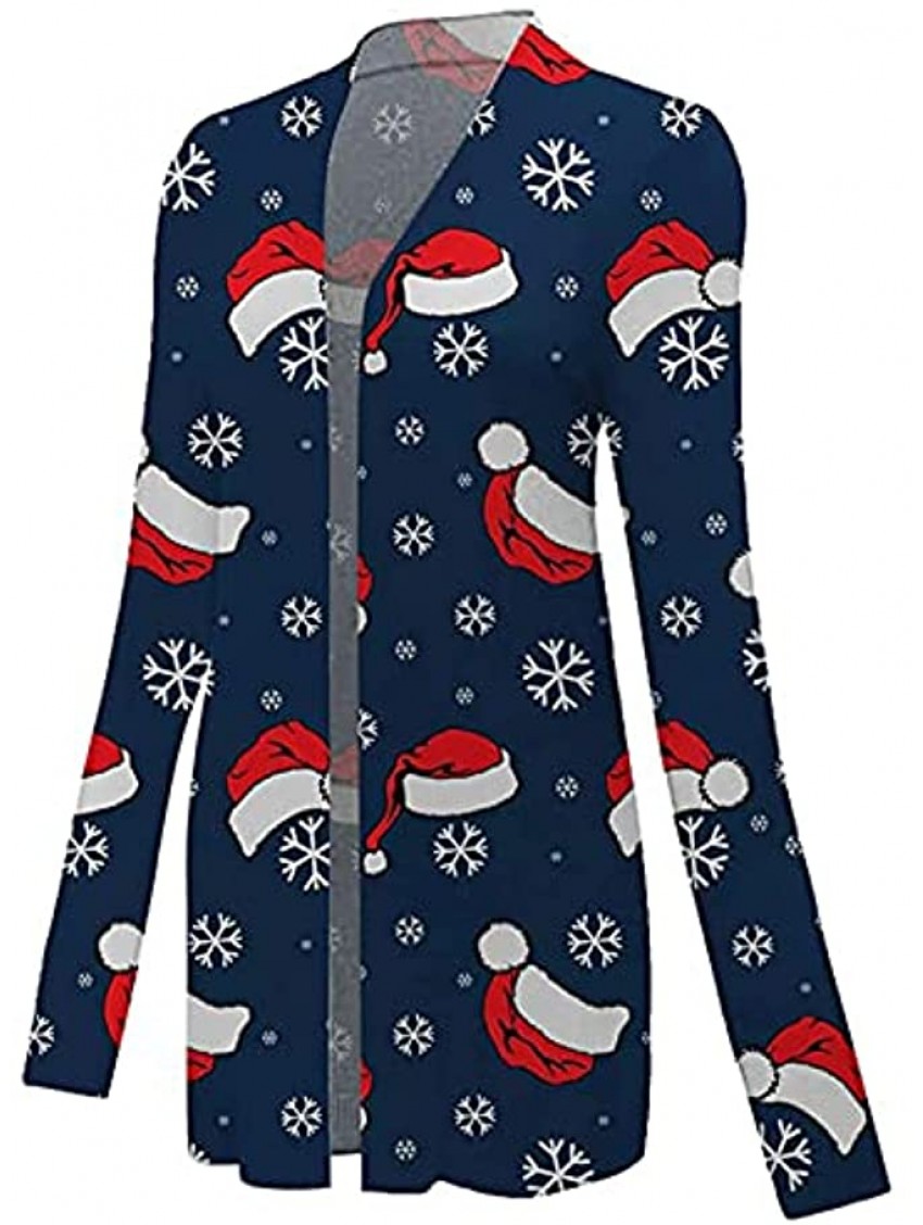 Womens Cardigans Christmas Long Sleeve Shirts Cute Snowflake Print Coats Open Front Cardigan Fall Coats Tops