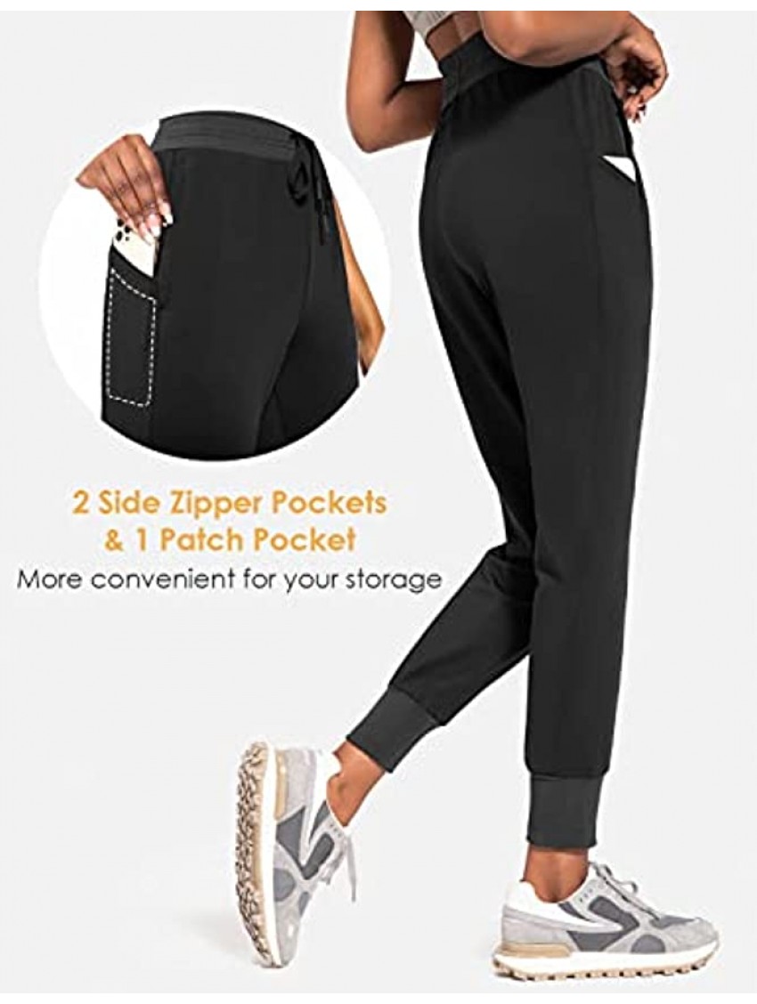 BALEAF Women's Fleece Jogger Pants 25 28 Water Resistant High Waisted Sweatpants Zipper Pockets Winter