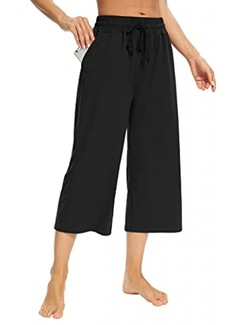 Sarin Mathews Womens Capri Pants Comfy Wide Leg Drawstring Sweatpants Lounge Pajama Capris Workout Pants with Pockets