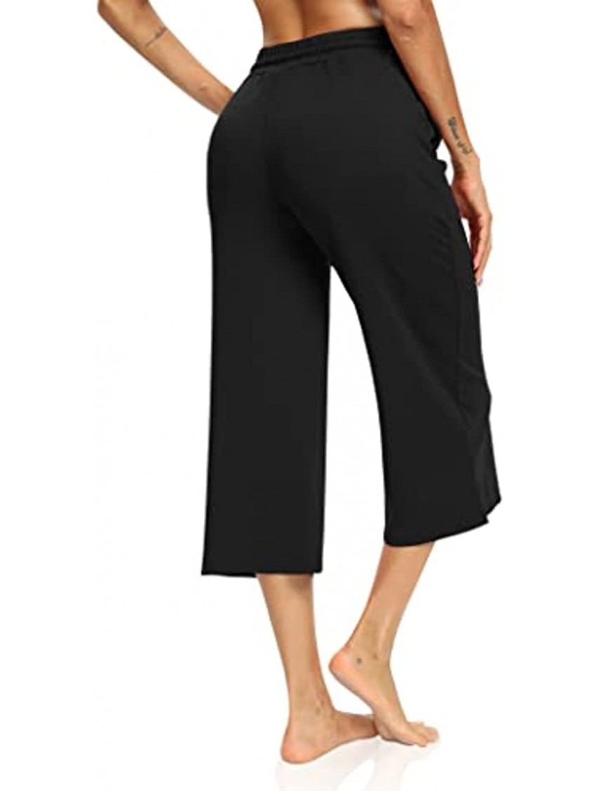 Sarin Mathews Womens Yoga Capris Pants Wide Leg Drawstring Workout Lounge Pajamas Loose Comfy Sweatpants with Pockets