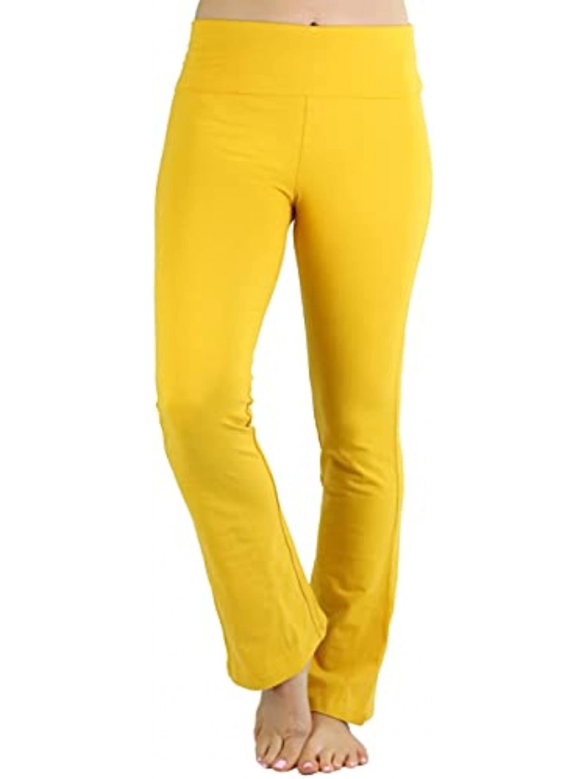 ToBeInStyle Women's Cotton Blend Yoga Active Leggings Low Rise Fold-Over Waistband