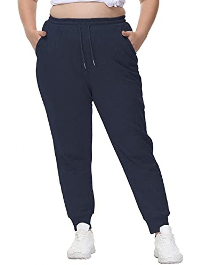 Uoohal Womens Cotton Plus Size Sweatpants Drawstring Loose Joggers Running Workout Lounge Pajama Pants with Pockets