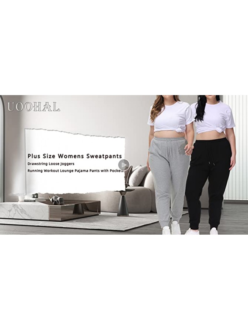 Uoohal Womens Cotton Plus Size Sweatpants Drawstring Loose Joggers Running Workout Lounge Pajama Pants with Pockets