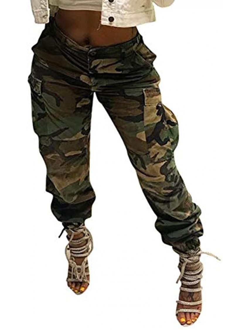 Vakkset Women's Cargo Camo Pants High Waist Slim Fit Trousers Camoflage Active Jogger Pocket Sweatpant with Belt