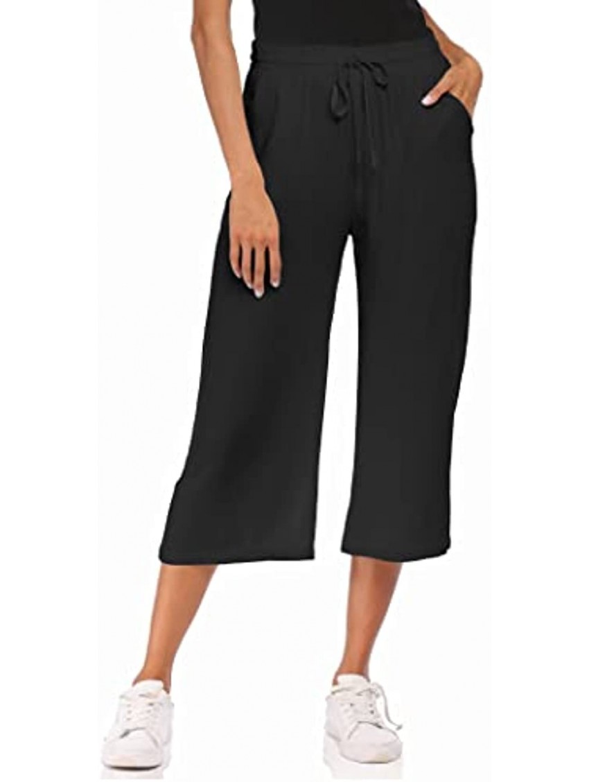 Wildtrest Womens Capris Pants Loose Yoga Pants Wide Leg Crop Pants Drawstring Lounge Pajama Capris Sweatpants with Pockets