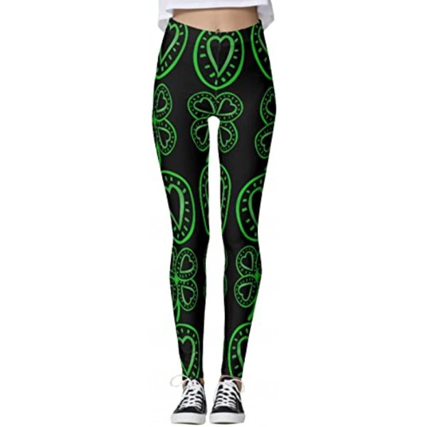 FORUU Women's Saint Patrick Leggings 2022,Paddystripes Good Luck Green Print Skinny Pants Running Pilates Gym Yoga Pants