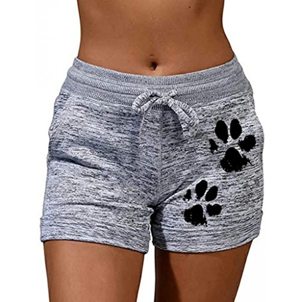 FUNEY Women's Fashion Summer Cat Paw Print Beach Shorts Casual Comfy Elastic Waist Sports Short Pants with Drawstring