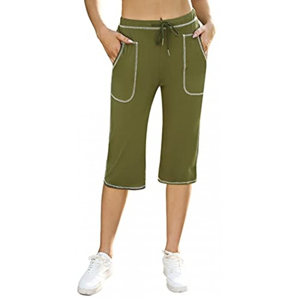 Irevial Womens Lounge Pants Wide Leg Capri Pants with Pockets Active Joggers