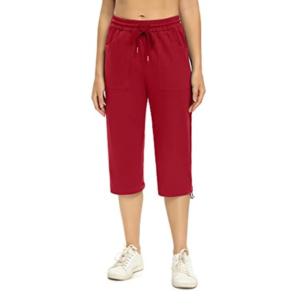 Irevial Womens Lounge Workout Cropped Pants Active Jogger Capri Pants with Pockets