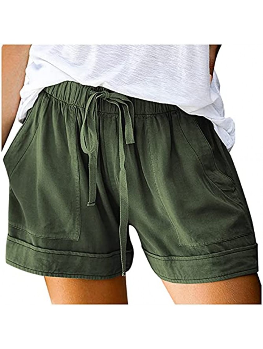 LAOTOU Womens Beach Shorts Summer Elastic Waist Drawstring Lightweight Pocketed Short Lounge Pants Loose Shorts