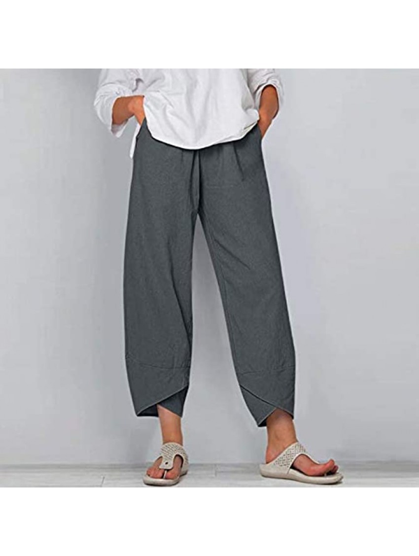 MAYW Womens Capri Dandelion Pants for Summer Beach,Elastic Waist Cropped Pants