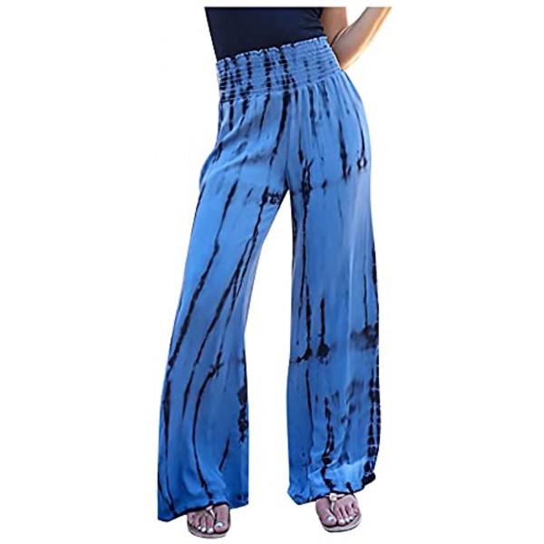 MIVAMIYA Women's Comfy Boho Pants Harem Smocked Waist Palazzo Loose Yoga Pants Flowy Hippie Pajama Lounge Pants Elephant
