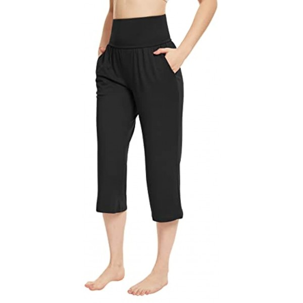 Molirex Casual Loose Capri Pants High Waist Yoga Pants Wide Leg Workout Pajama Summer Loose Sweatpants with Pockets