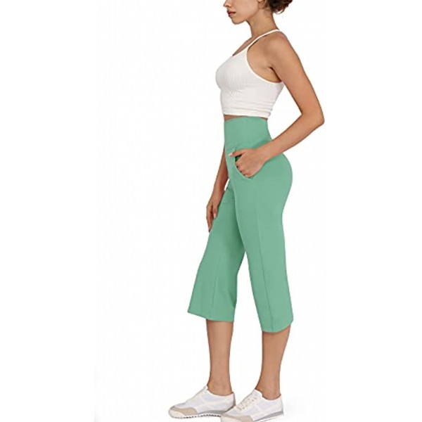 ODODOS Women's Bootleg Yoga Capris with Pockets High Waisted Bootcut Yoga Capris Tummy Control Work Capri Pants for Women