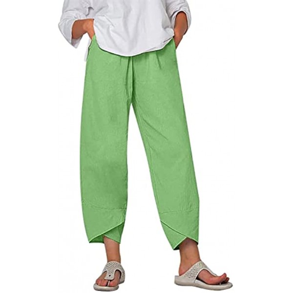 Summer Capri Pants for Women Women's Linen Cropped Pants High Waist Solid Pocket Ankle Capris Trousers