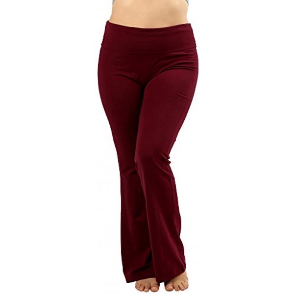 The Lovely Womens & Plus Stretch Cotton Foldover Waist Bootcut Workout Yoga Pants