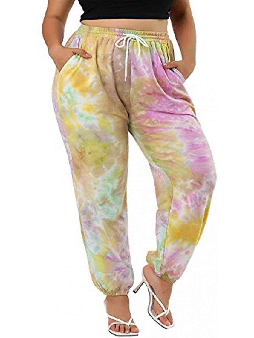 uxcell Women's Plus Size Drawstring Waist Contrast Color Jogger Pants