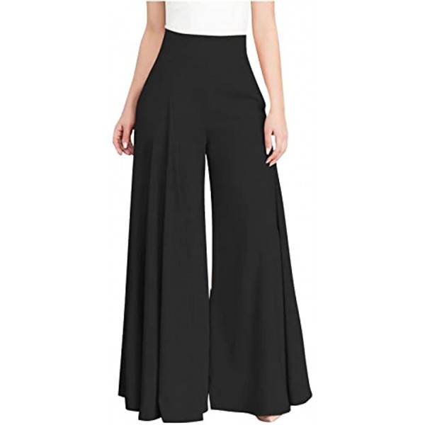 Womens Palazzo Long Pants Comfy Yoga Pants High Waist Wide Leg Stretchy Loose Fit Casual Trousers Solid Lounge Slacks