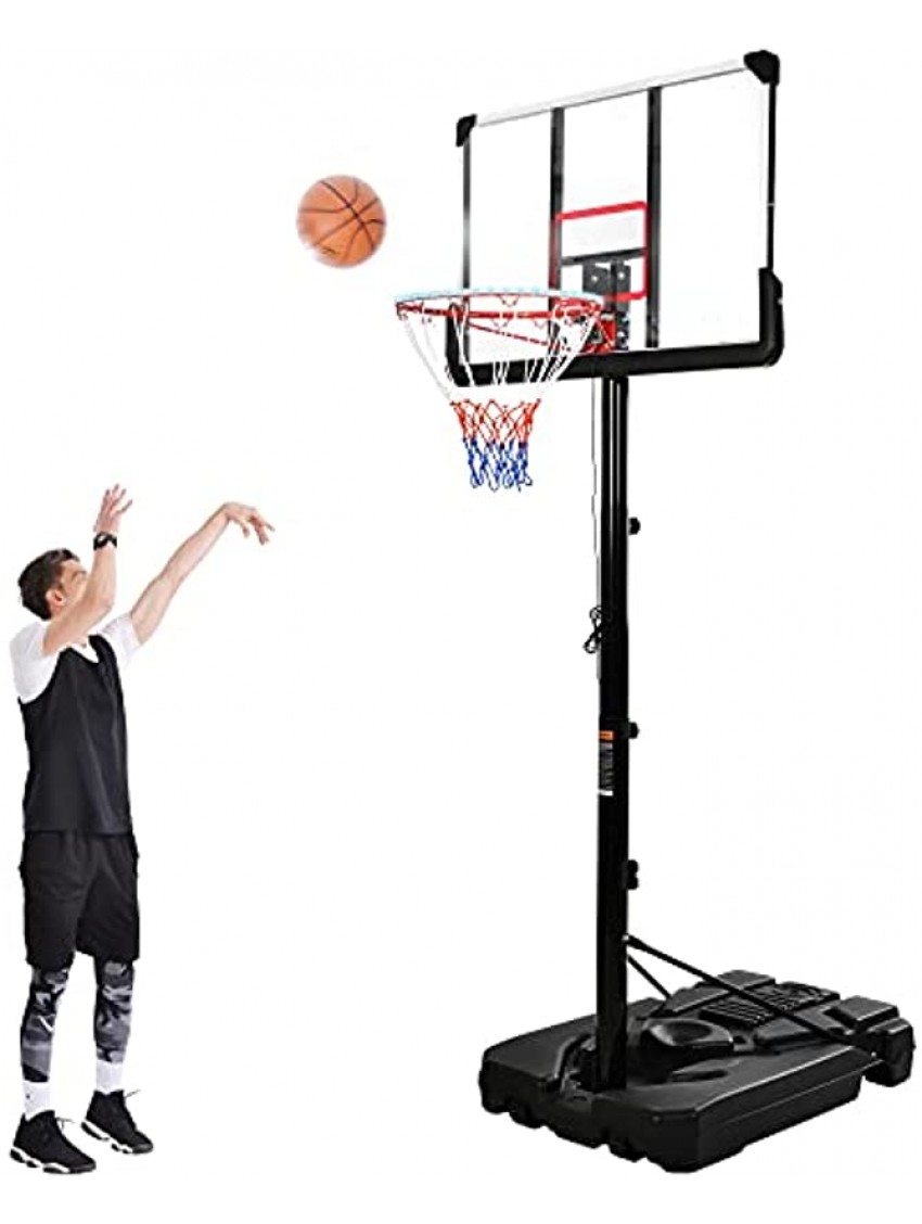 AWQM Portable Basketball Hoop & Goals with LED Lights Basketball System 6.6-10ft 7.5-10ft Height Adjustment and Wheels 44" 52" Backboard Basketball Stand for Both Youth and Adults Indoor Outdoor