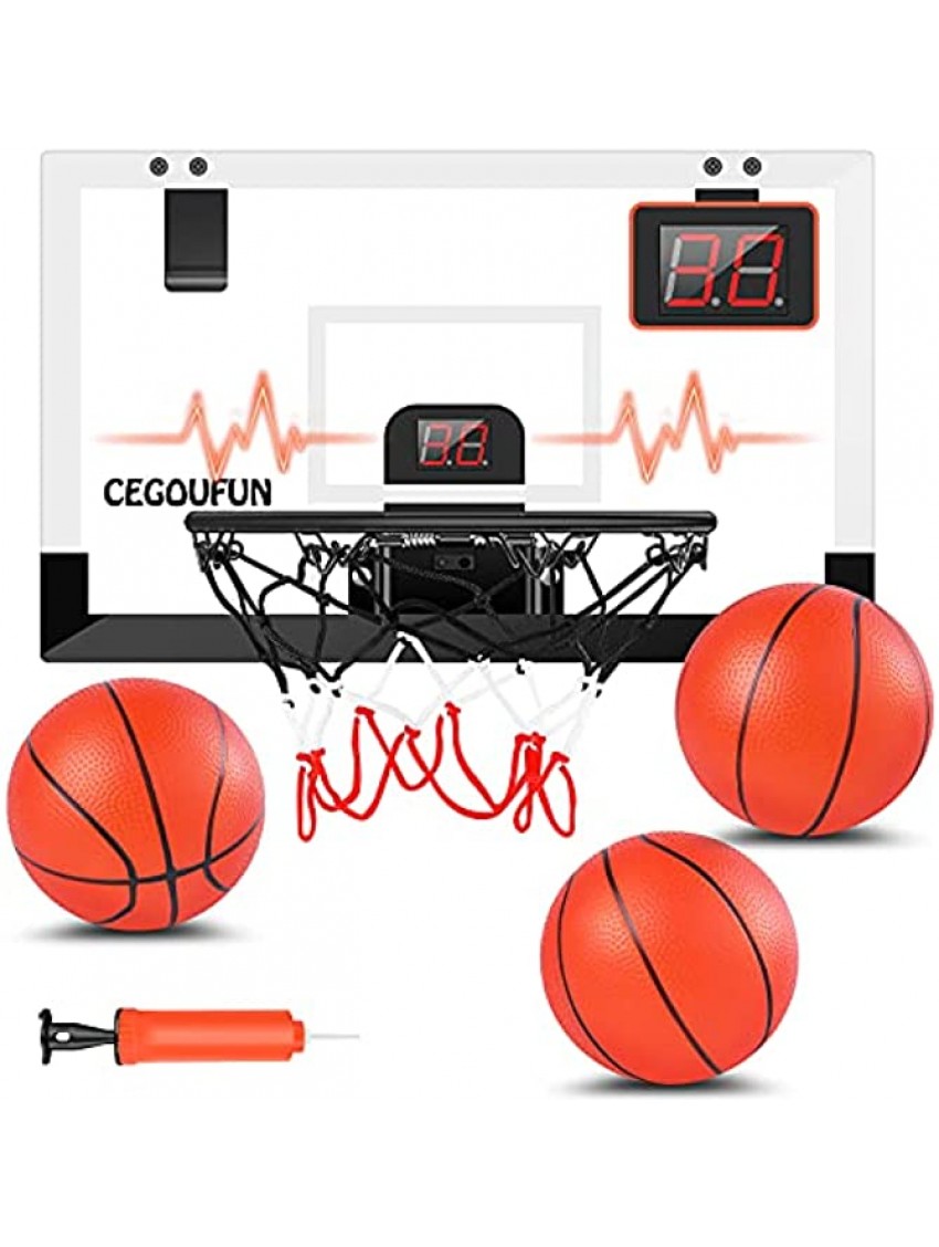 CEGOUFUN Basketball Hoop Indoor with Electronic Scorer Shatter Resistant Mini Basketball Hoop with 3 Balls Sturdy Backboard Indoor Basketball Toy Gifts for Boys Girls Teens Adults