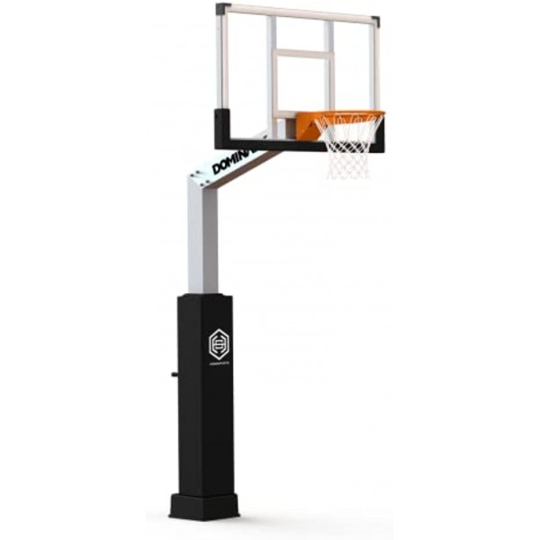 Dominator Outdoor Inground Basketball Hoop Premium Rust-Proof Adjustable Goal Aluminum Build with 60" Tempered Glass Backboard and 3 Foot Over-Hang Arm…