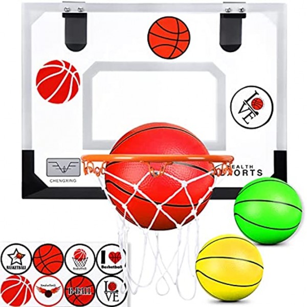 Door Basketball Hoop 16" x 12" with 3 Balls and 8 Stickers Over The Door Basketball Hoop Indoor Mini Basketball Hoop for DoorOrange Pawoopawoo