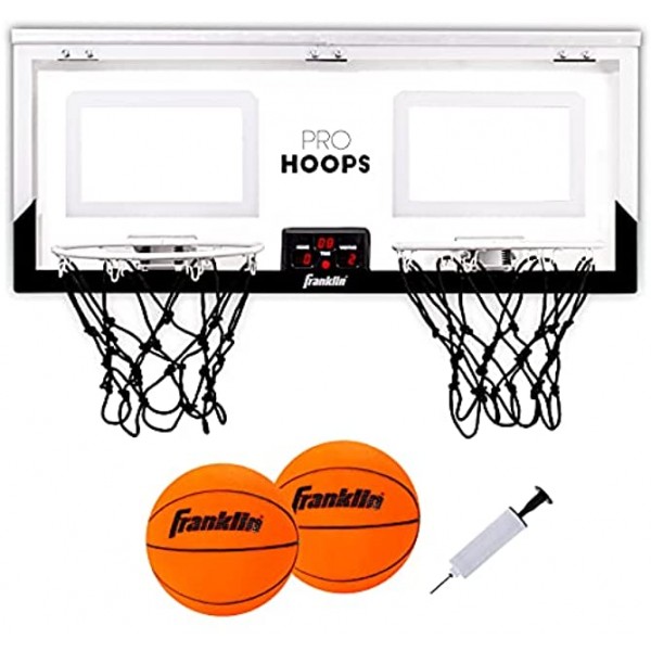 Franklin Sports Over the Door Indoor Mini-Basketball Hoop for Kids with Ball and Pump Breakaway Pro Style Steel Rim – Shatter Resistant Backboard