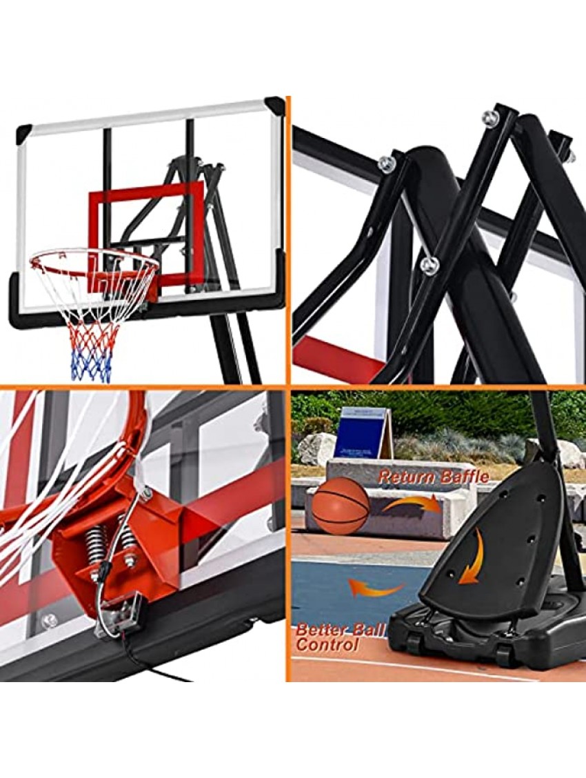Fulocseny Basketball Hoop Outdoor Goal 7.5-10ft Adjustable Portable Basketball System for Indoor Outdoor Use LED Lights 52 Inch Backboard 7.5-10ft