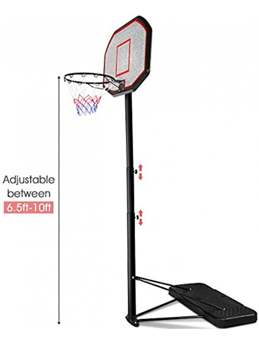 Giantex Portable Basketball Hoop 10 Ft Indoor Outdoor Adjustable Height 6.5'-10' 43 Inch Backboard Basketball Hoop for Kids Adults