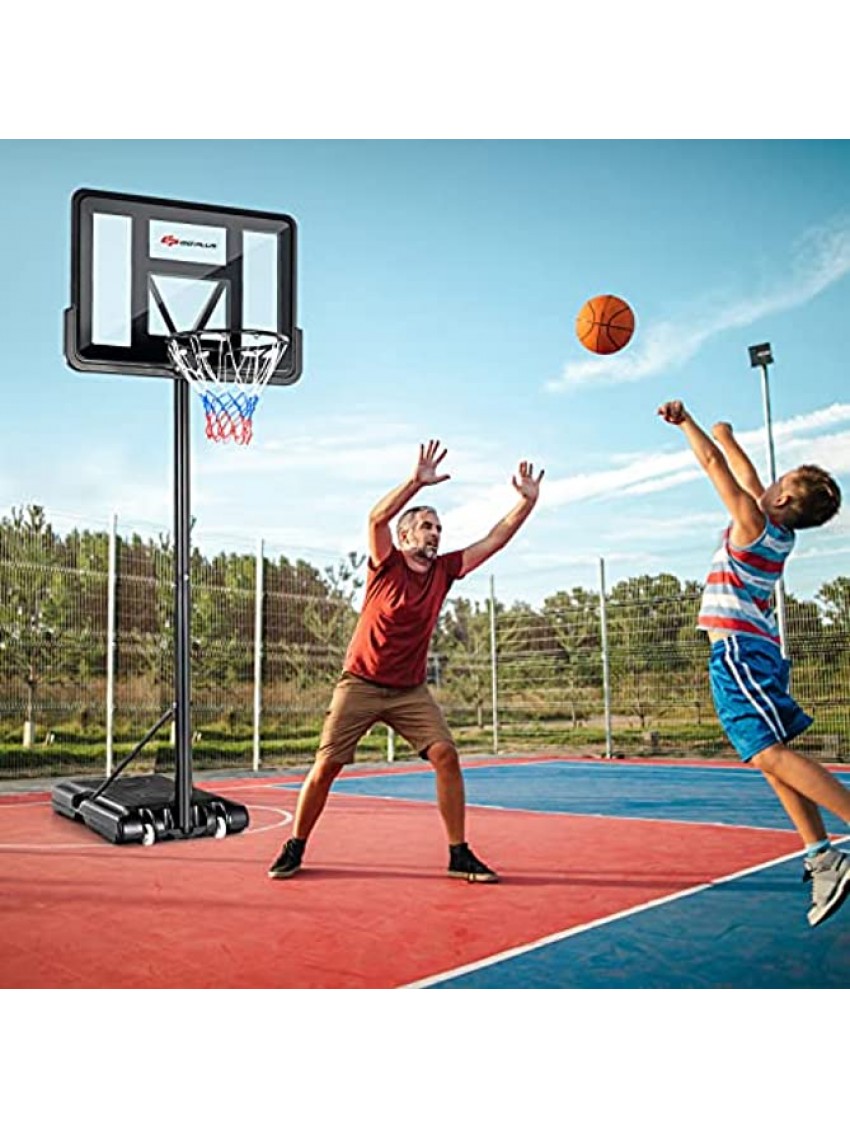 Goplus Portable Basketball Hoop 4.5FT-10FT Height Adjustable Basketball Goal System with 44 Inch Shatterproof Backboard Wheels Outdoor Basketball Stand for Kids Youth Adults